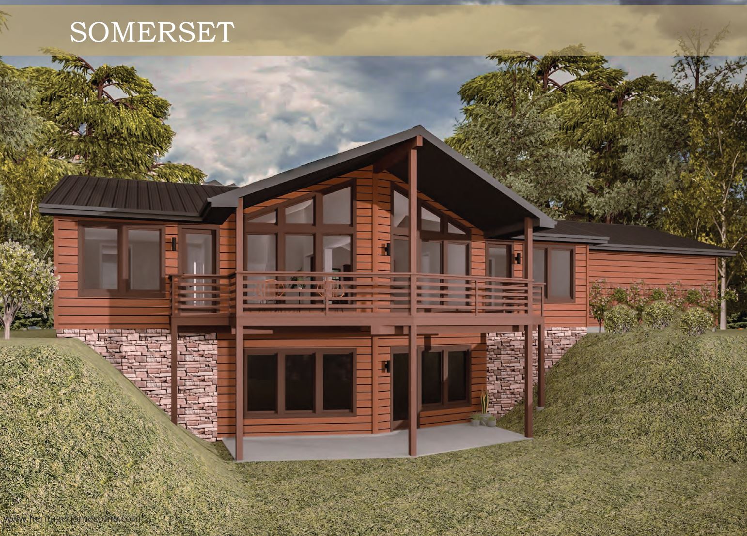 Somerset home with wood siding, stone, and a balcony